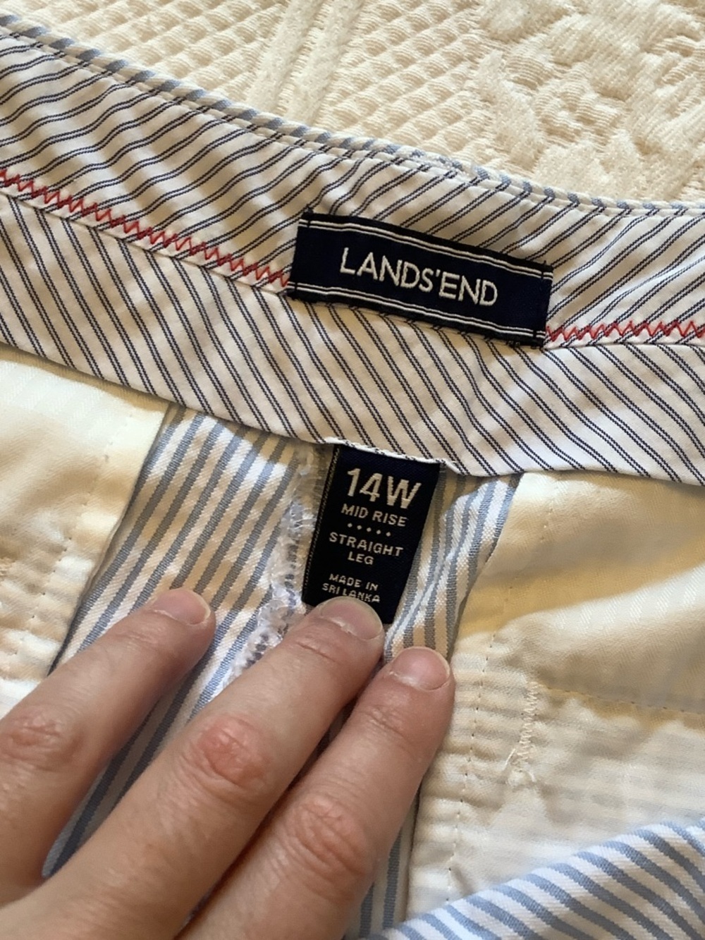 Lands' End Light Blue & White Striped Seersucker Pants - Picture 7 of 7